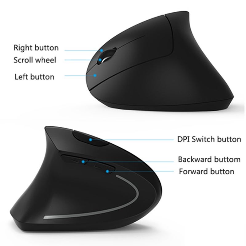 Lekvey Left Handed Mouse, Wireless 2.4 GHz USB Lefty Left Hand Ergonomic Vertical Mouse, Less Noise - Black - Image 5
